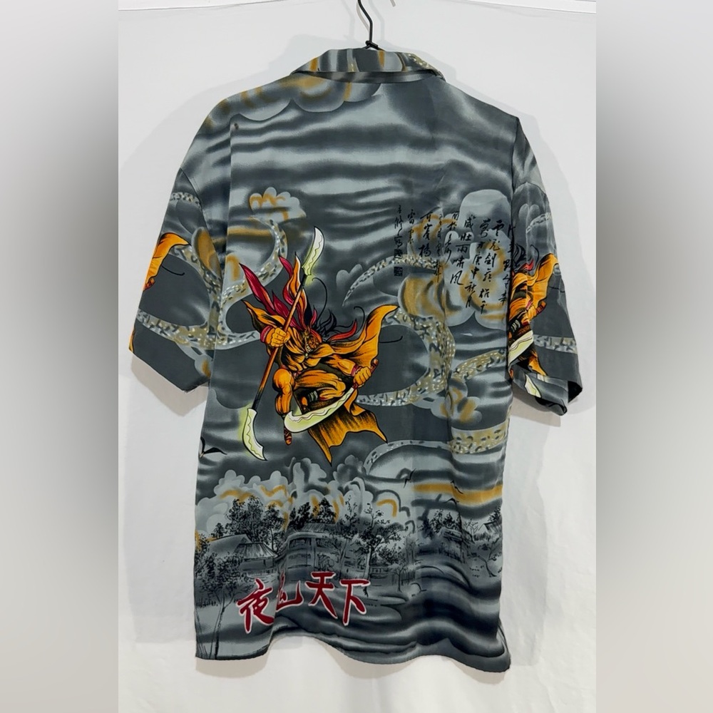 Vintage No Contest Microfiber Warrior Samurai Japanese Button Up Y2K Streetwear